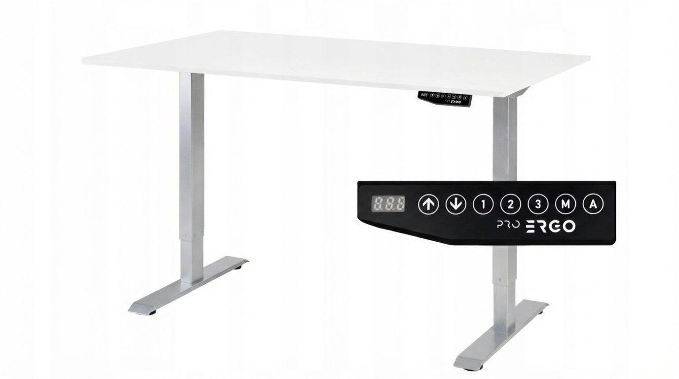 Biurko Alfa - blat Biel Alpejska, stelaż Srebrny